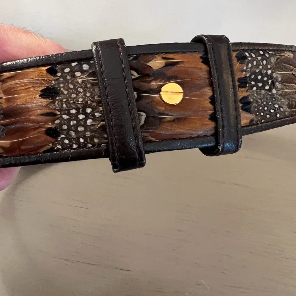 Vintage Guy Laroche Genuine Peacock Feather Belt Gold Hardware 40” Women’s XL